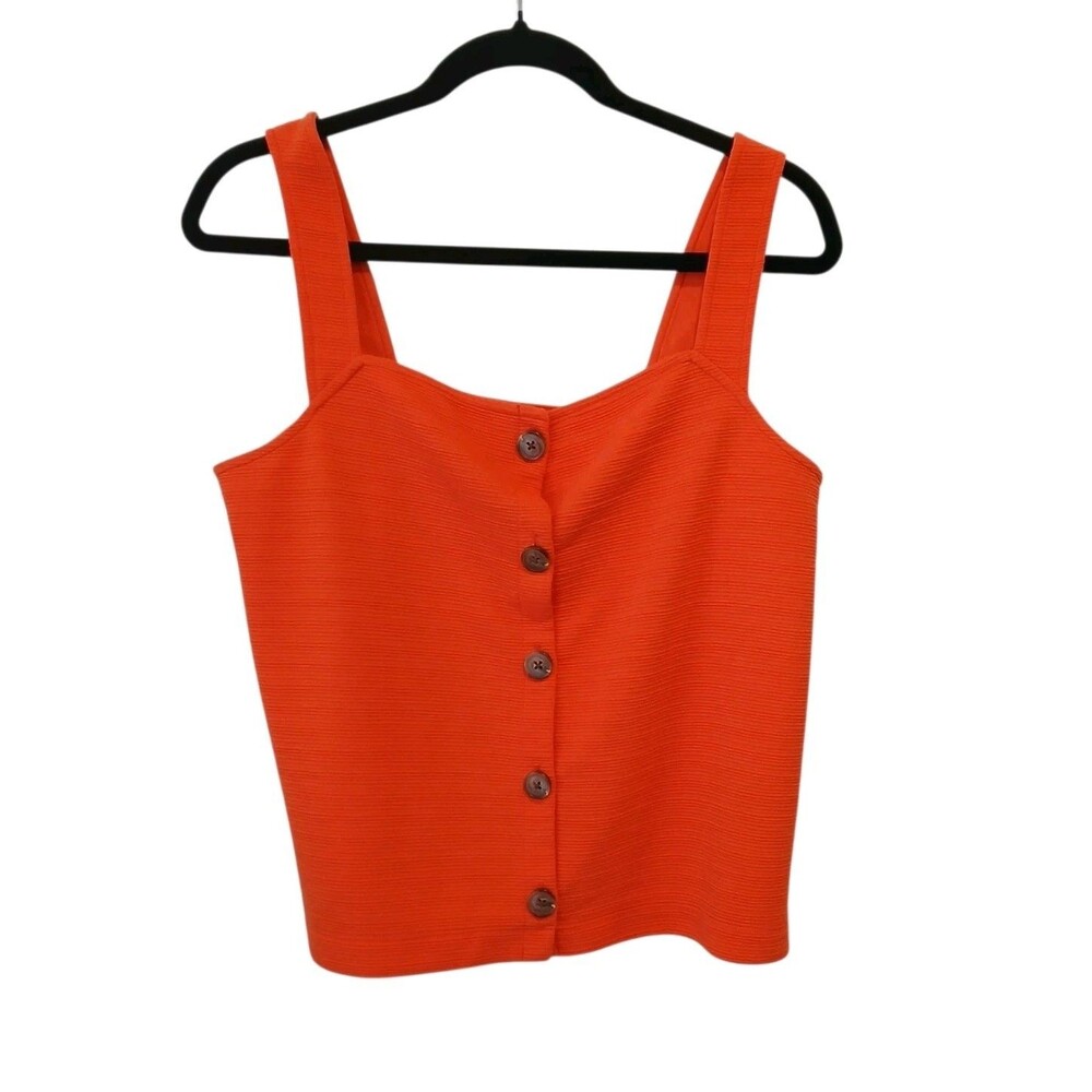 J. Crew Orange Button-Front Ribbed Tank
